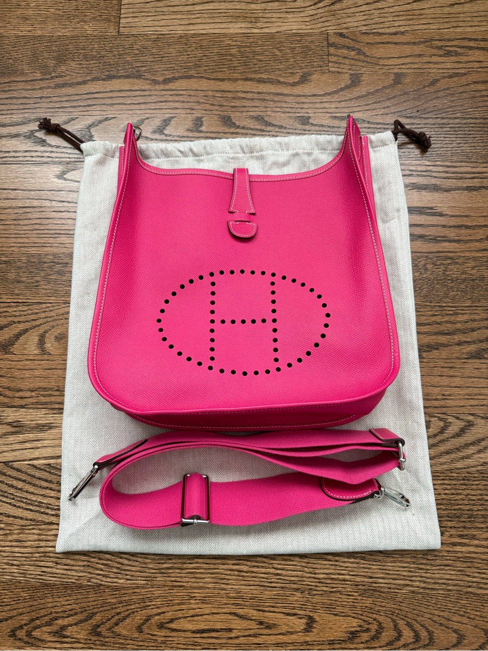 Hermes Evelyne III PM Rose Tyrien Crossbody Bag